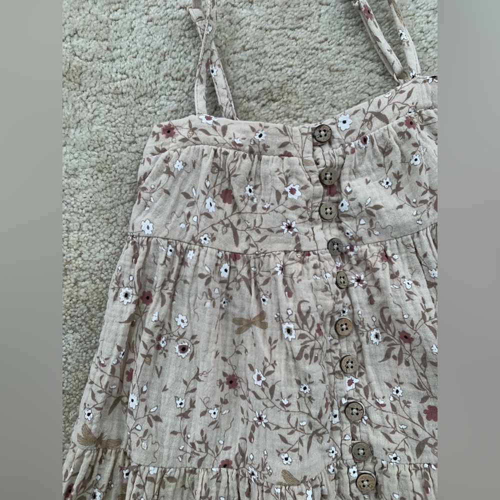 Rylee + Cru Size 2-3 Years Colbie Tiered Maxi Neutral Tan Dragonfly Button Dress - Picture 6 of 8